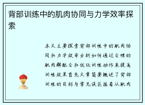 背部训练中的肌肉协同与力学效率探索